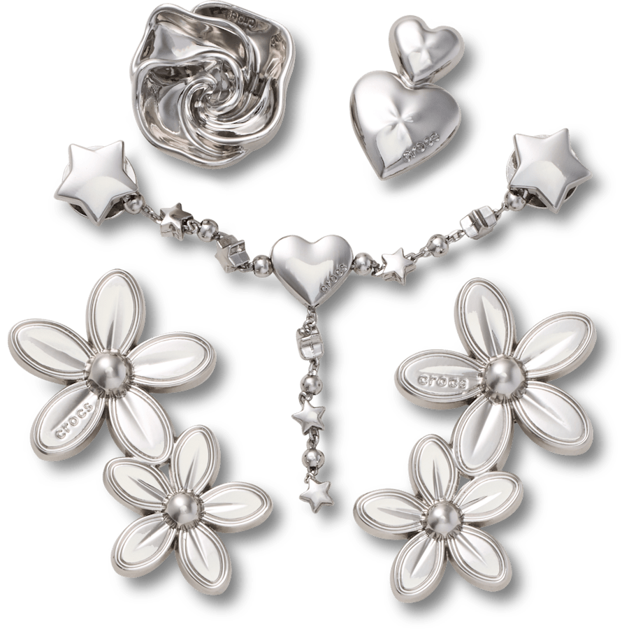 Women|Men|Jibbitz™ Charms Silver Meta Floral 5 Pack Jibbitz™ charms | Crocs
